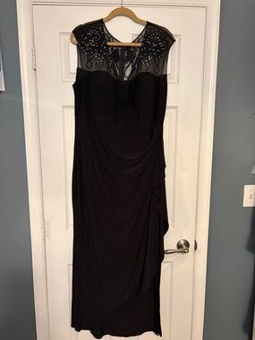 Alex Evenings Black Embellished Mesh Yoke Maxi Gown